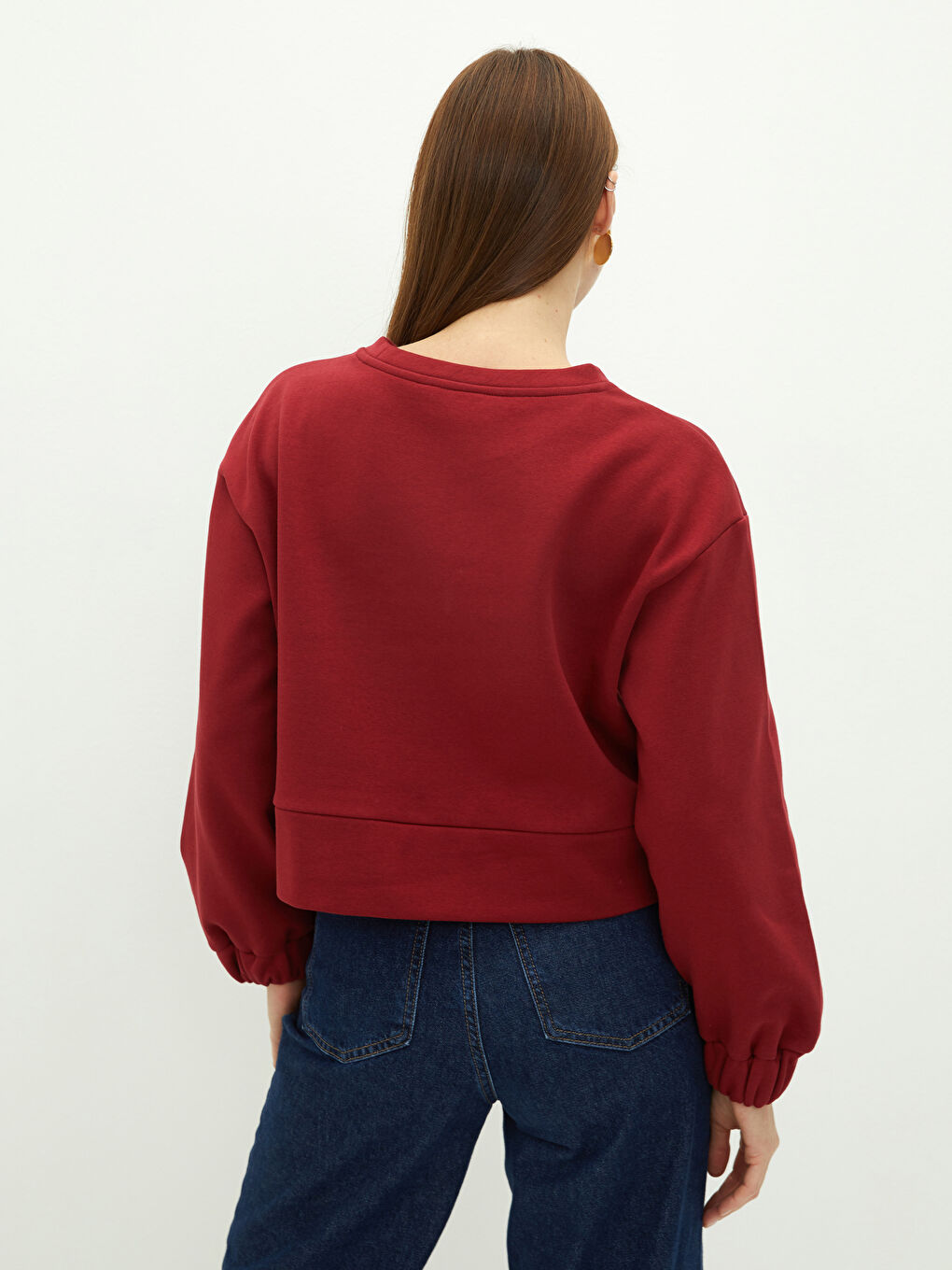 Crew Neck Plain Long Sleeve Women's Sweatshirt-4