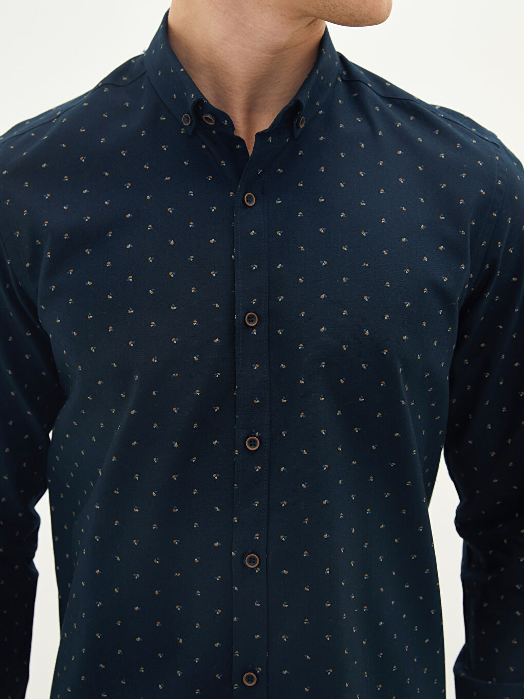 Lacivert Slim Fit Uzun Kollu Desenli Erkek Gömlek-3
