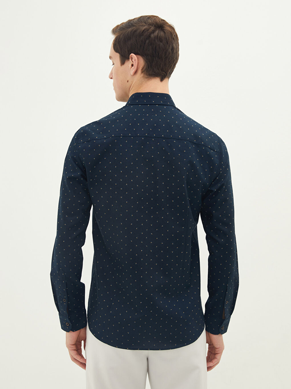 Lacivert Slim Fit Uzun Kollu Desenli Erkek Gömlek-4