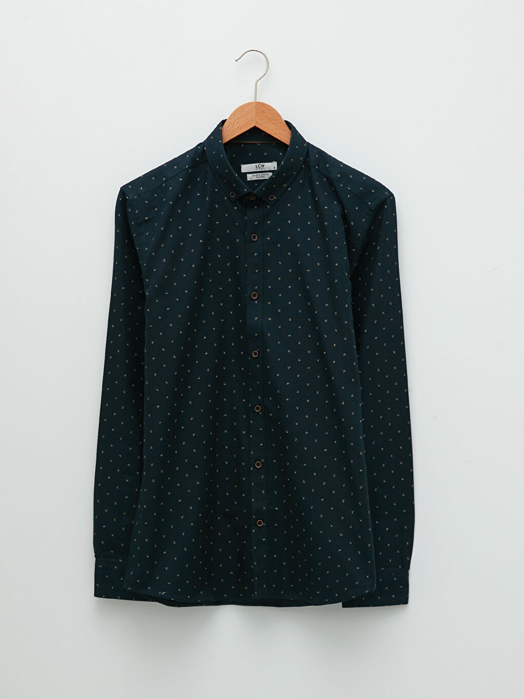 Lacivert Slim Fit Uzun Kollu Desenli Erkek Gömlek-5