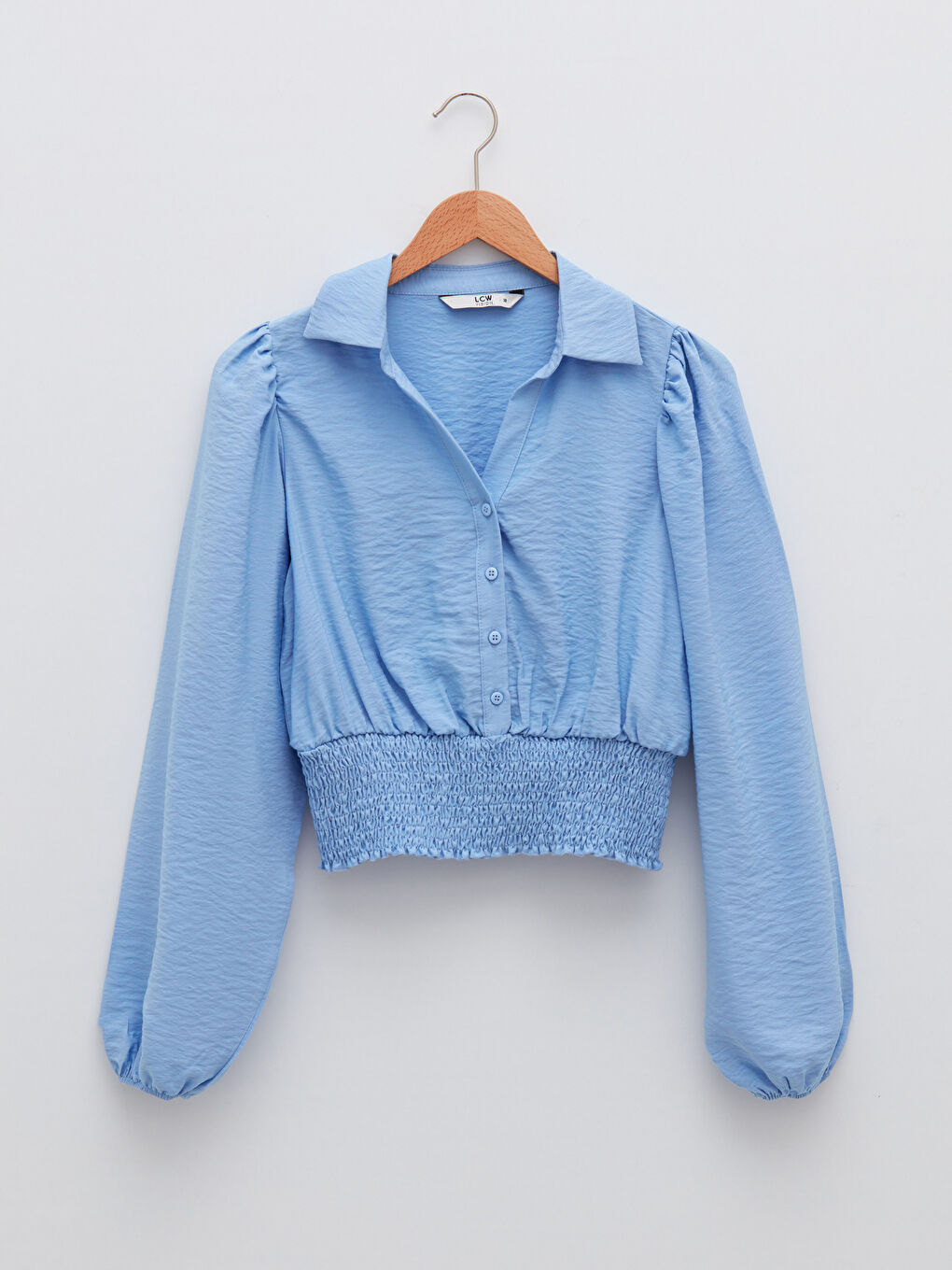 Collared Neck Plain Long Sleeve Women's Blouse-5