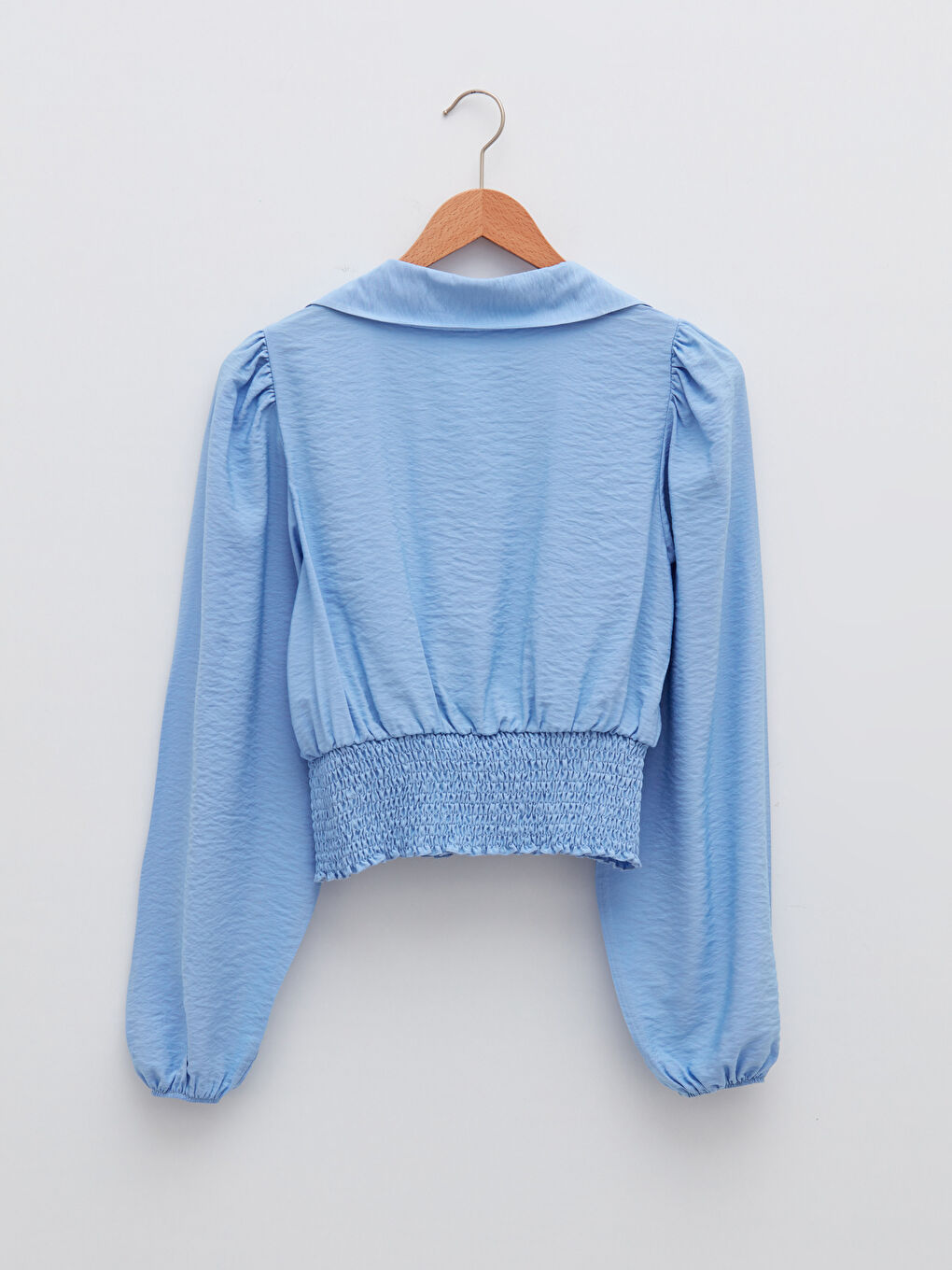 Collared Neck Plain Long Sleeve Women's Blouse-6