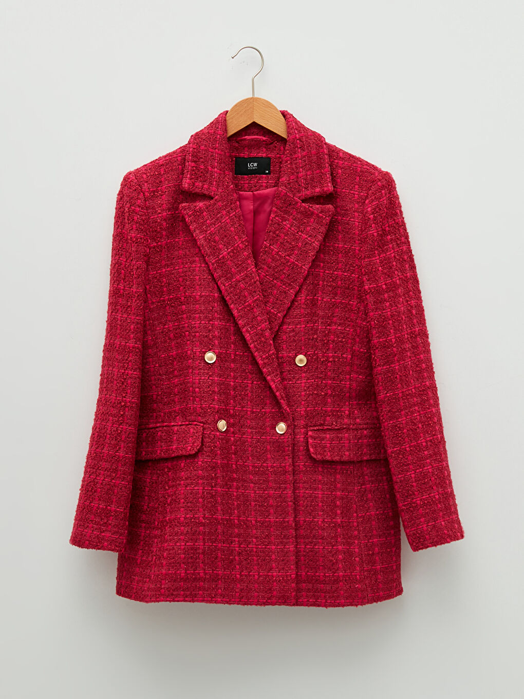 Jachetă pentru Femei cu Nasturi, Carouri, Mânecă Lungă-5