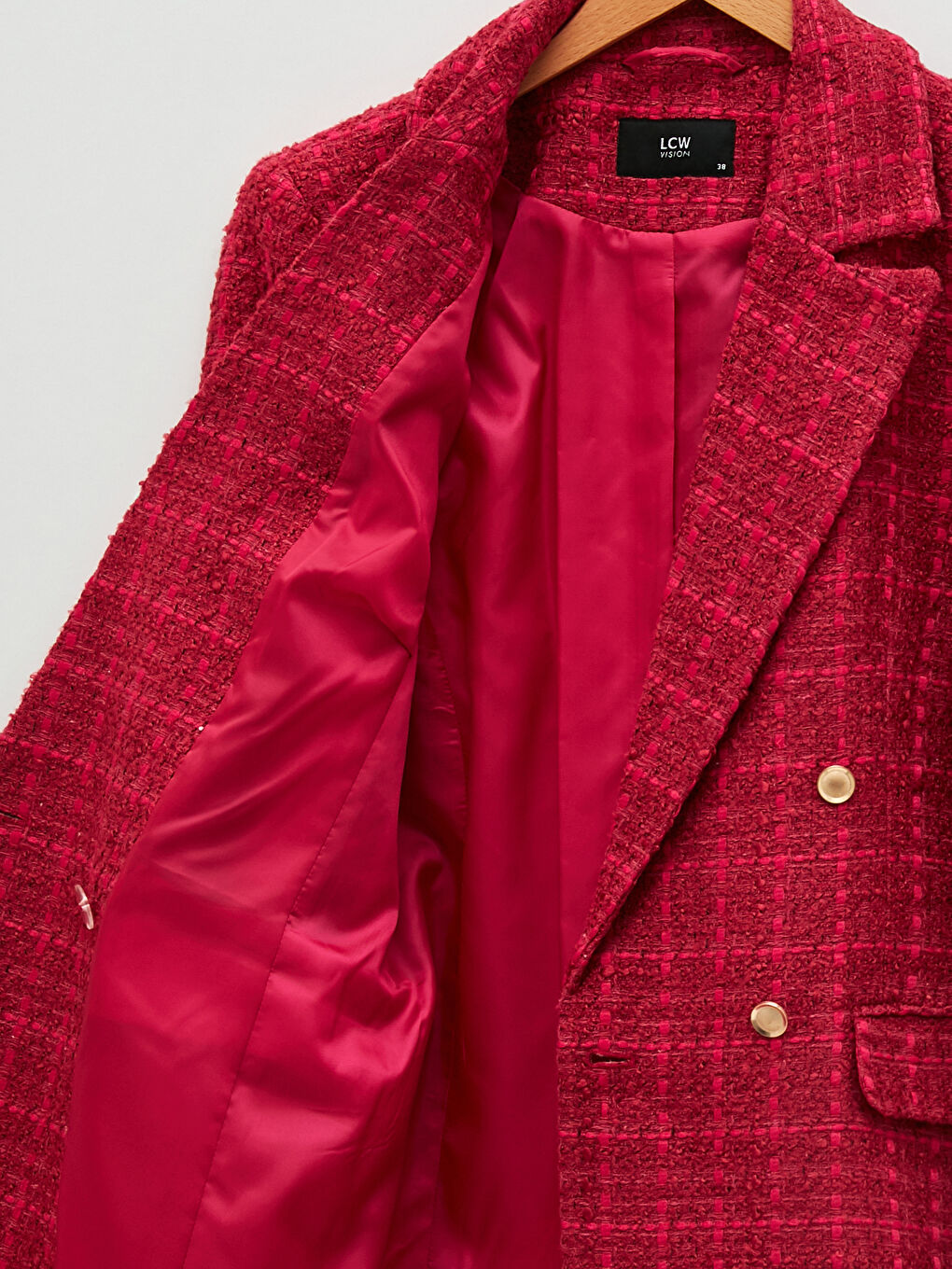 Jachetă pentru Femei cu Nasturi, Carouri, Mânecă Lungă-7