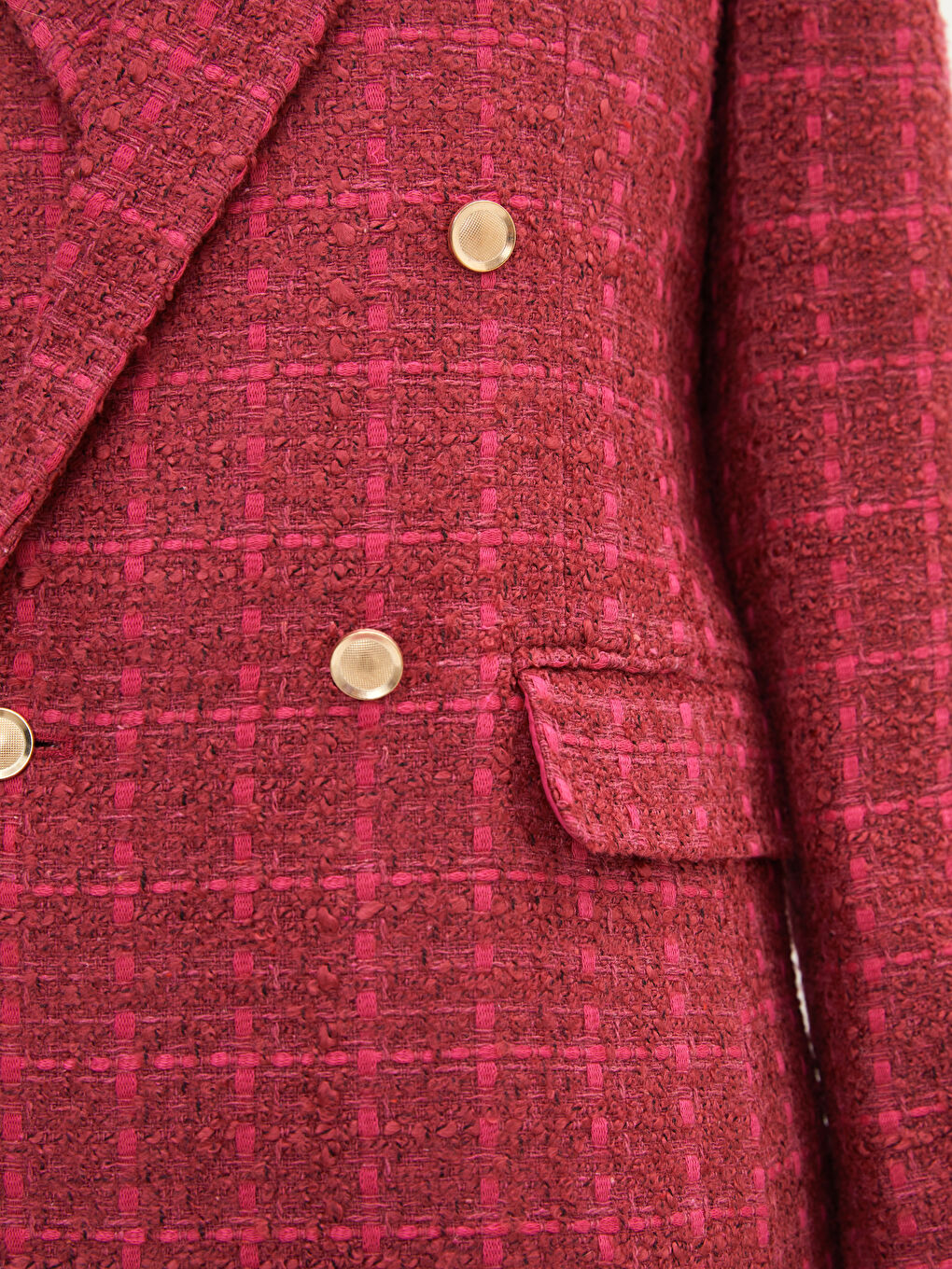 Jachetă pentru Femei cu Nasturi, Carouri, Mânecă Lungă-3