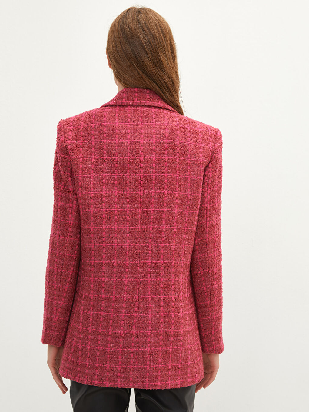 Jachetă pentru Femei cu Nasturi, Carouri, Mânecă Lungă-4