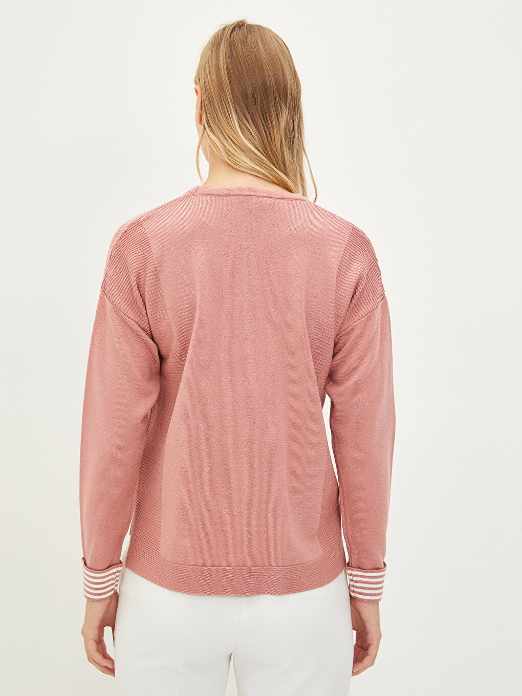Crew Neck Self Patterned Long Sleeve Women's Knitwear Sweater-4