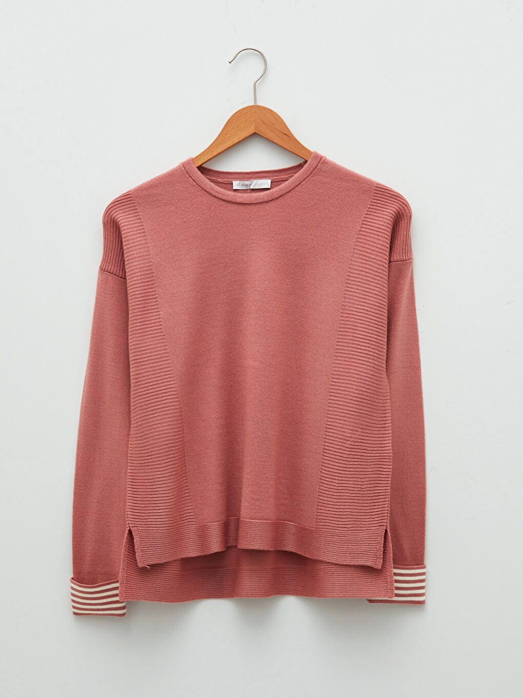 Crew Neck Self Patterned Long Sleeve Women's Knitwear Sweater-5