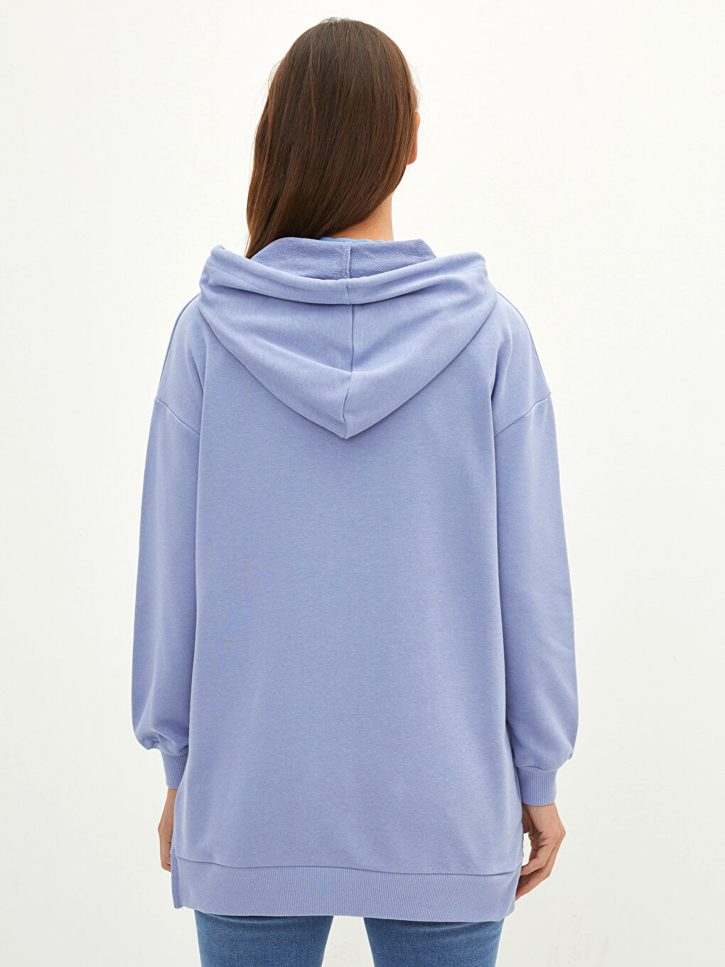 Толстовка-Туника Женская Оверсайз С Капюшоном Однотонная С Длинным Рукавом-4