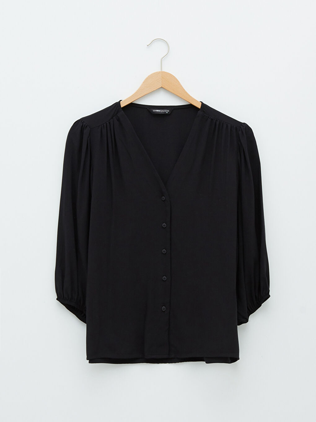 Блузка из вискозы с V-образным вырезом, прямым кроем и длинным рукавом для женщин-5