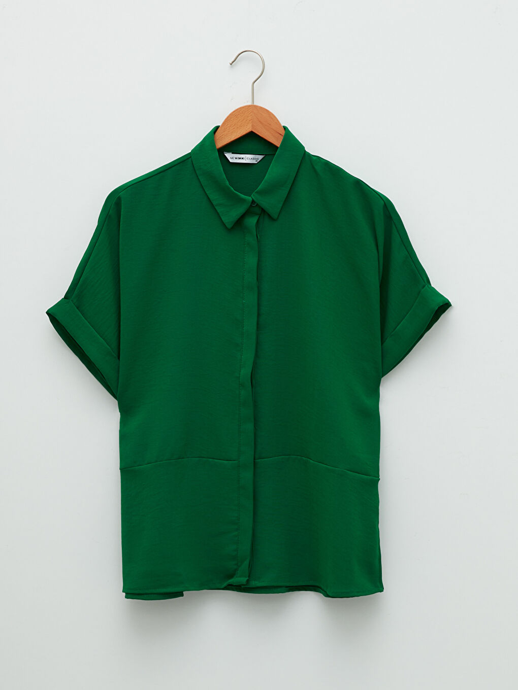 Front Button Closure Plain Short Sleeve Crepe Fabric Women's Shirt-4