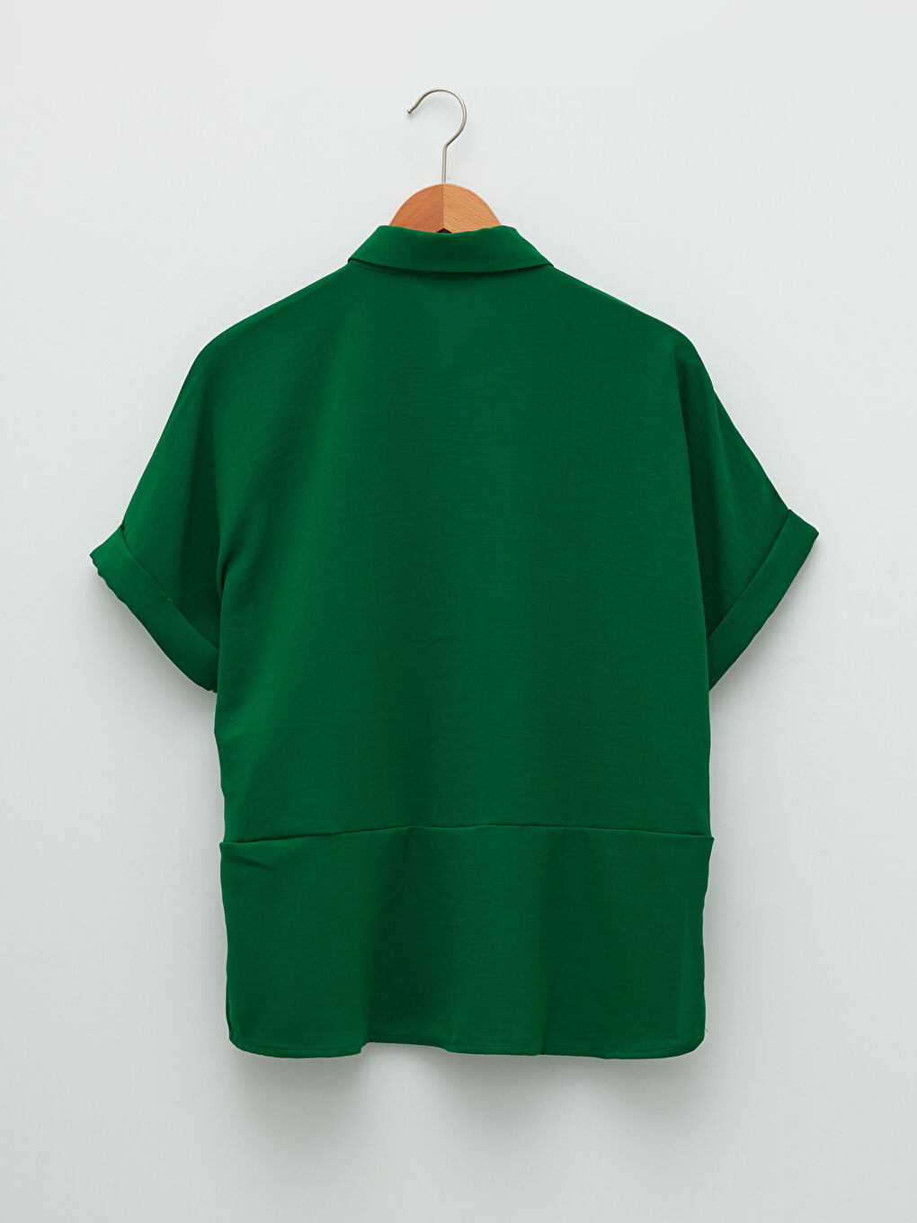 Front Button Closure Plain Short Sleeve Crepe Fabric Women's Shirt-5