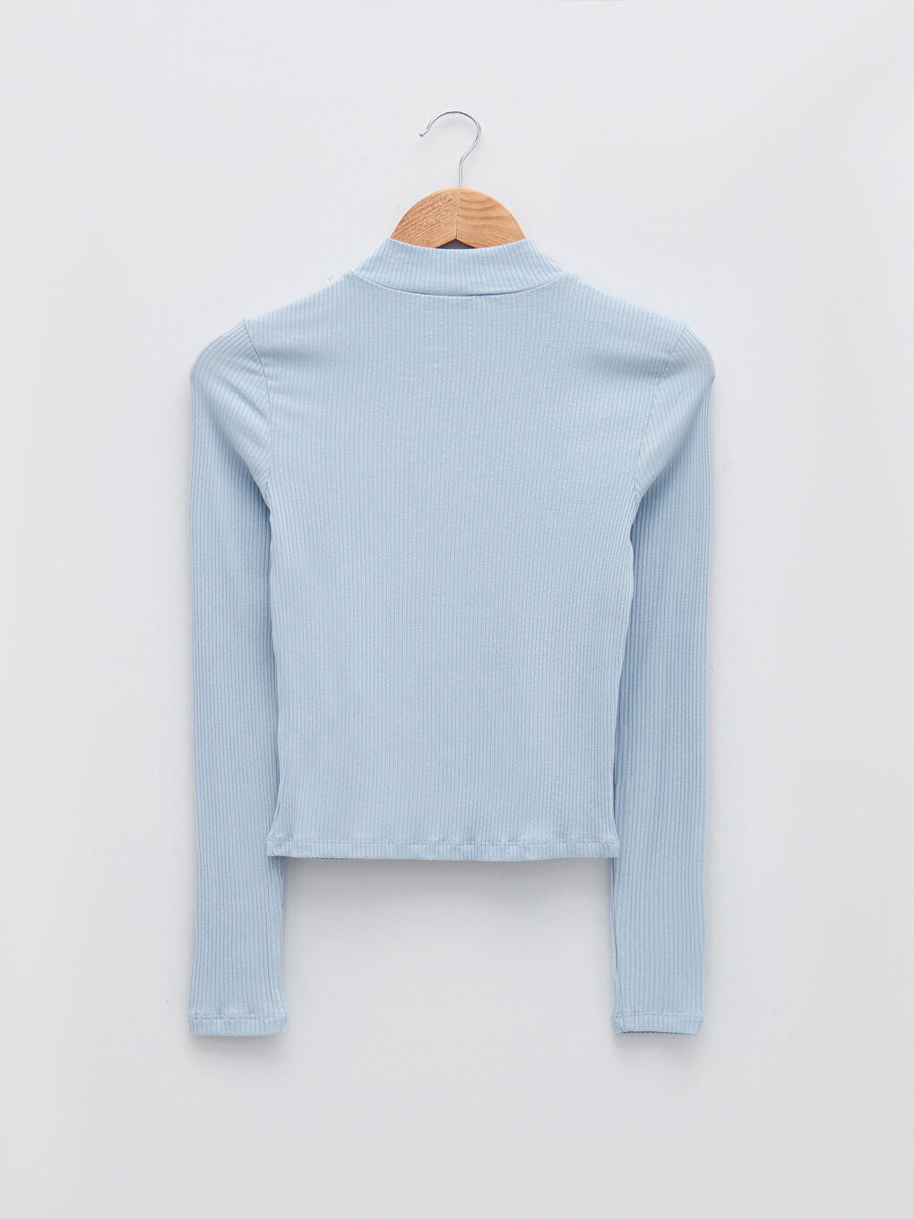 Mavi Dik Yaka Düz Uzun Kollu Kadın Crop-7