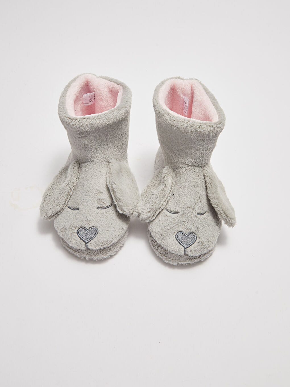 Gri Nakış Detaylı 3D Aplikeli Pelüş Kadın Ev Botu-2