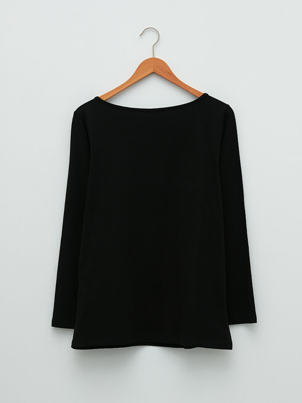 Siyah Büyük Beden Bisiklet Yaka Düz Uzun Kollu Kadın Tişört-6