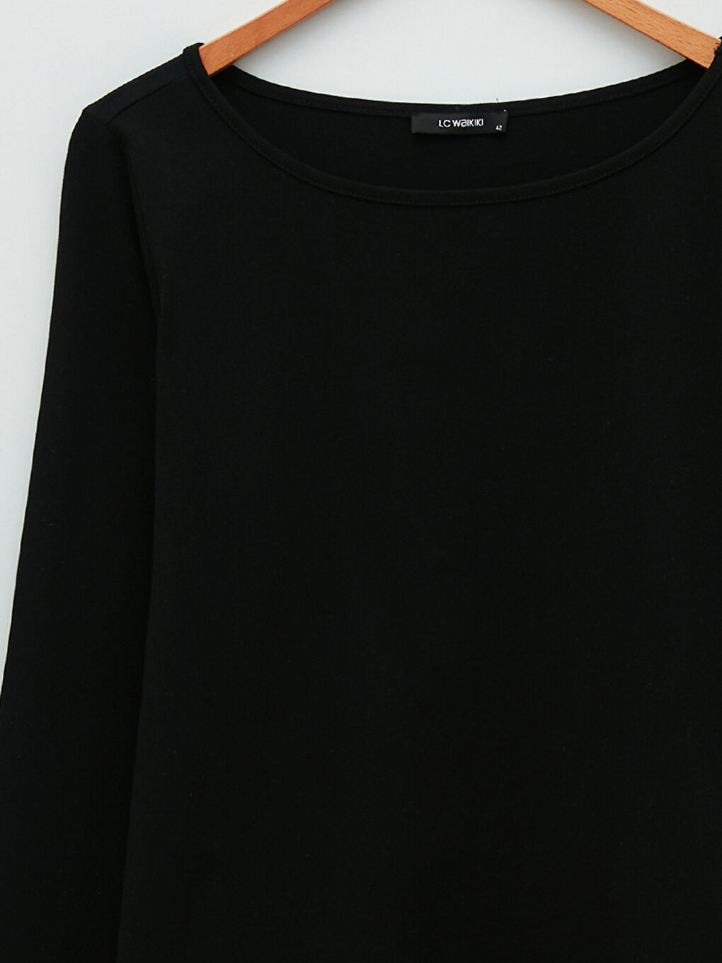 Siyah Büyük Beden Bisiklet Yaka Düz Uzun Kollu Kadın Tişört-7