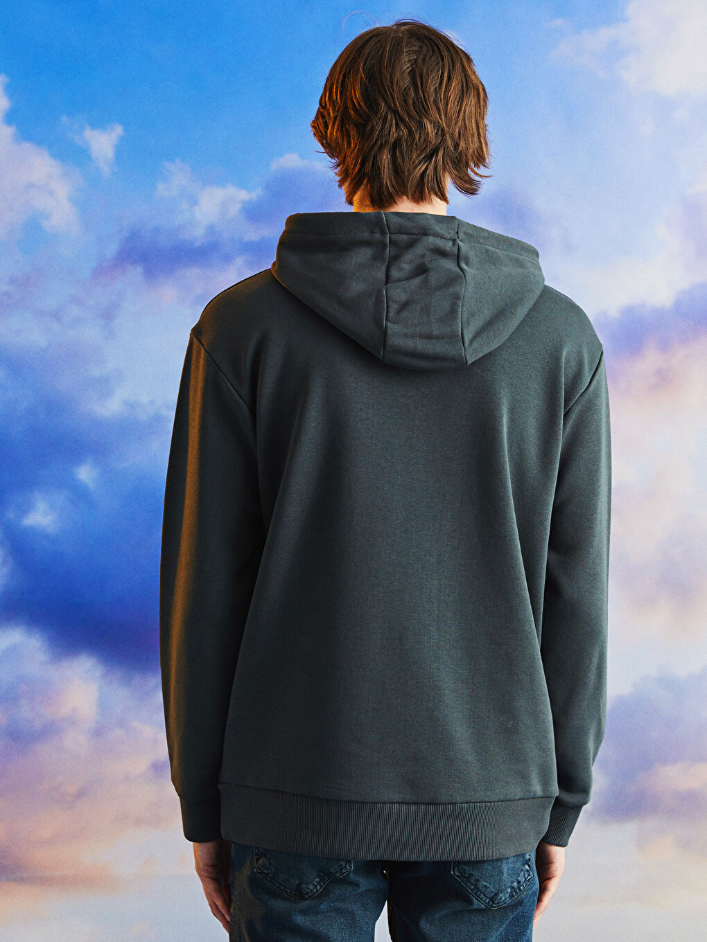 Haki Uzun Kollu Nakışlı Erkek Hoodie-4