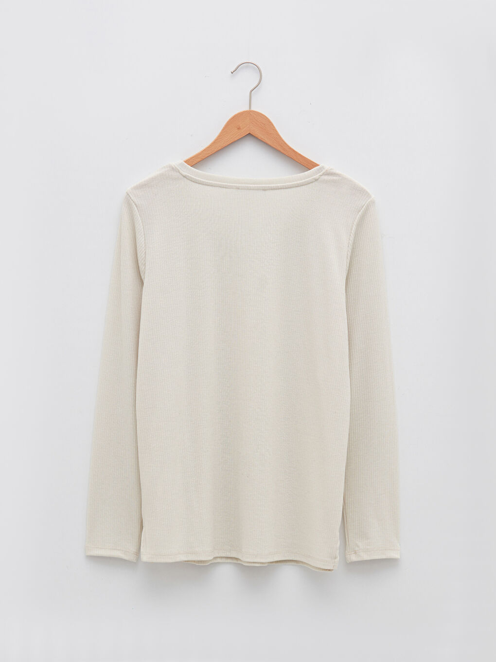 Gri Büyük Beden V Yaka Düz Uzun Kollu Kadın Tişört-6