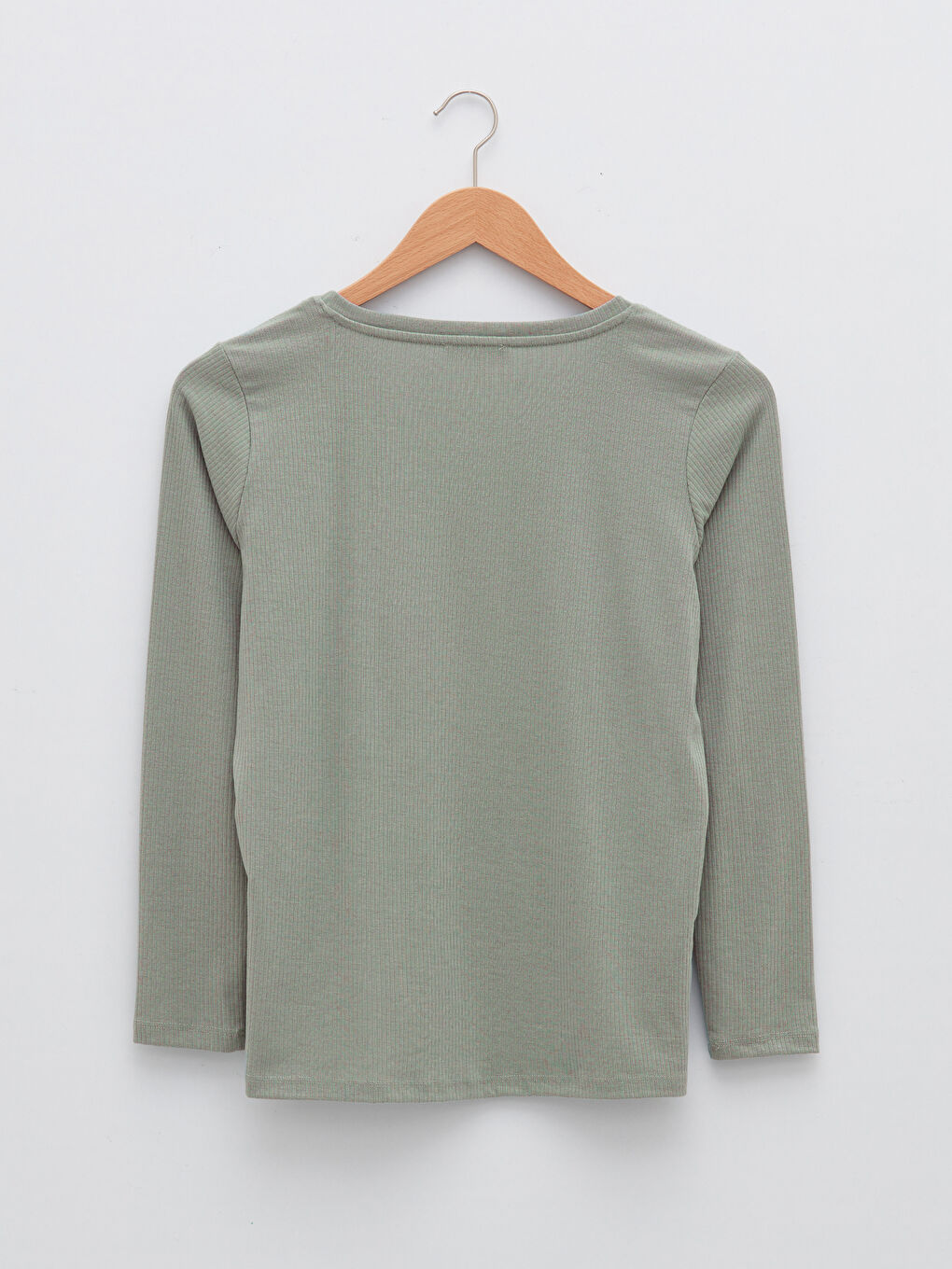 Yeşil Büyük Beden V Yaka Düz Uzun Kollu Kadın Tişört-7