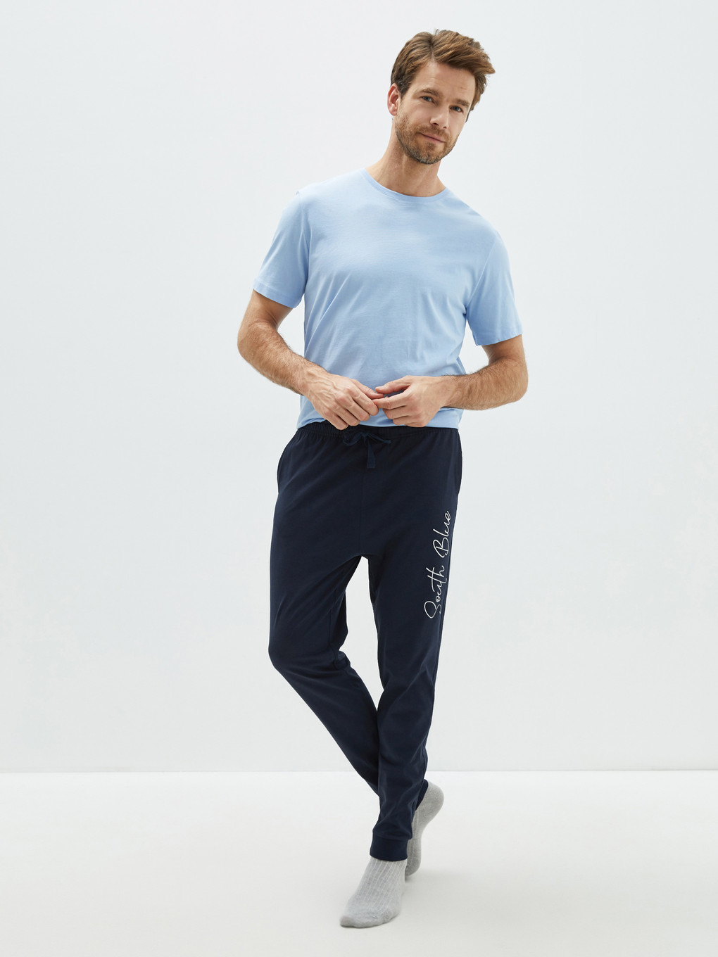 Lacivert Standart Kalıp Baskılı Erkek Pijama Alt-1