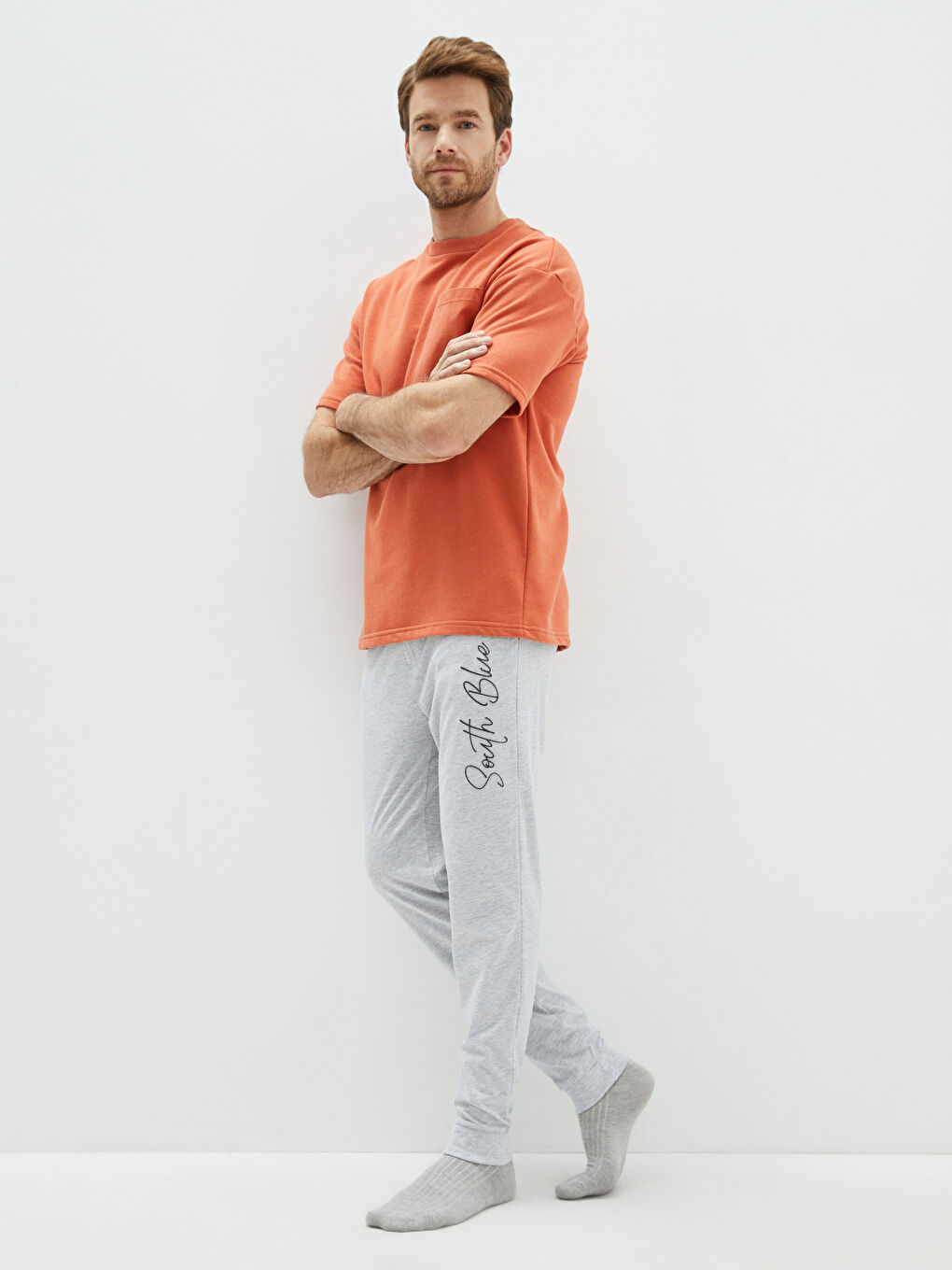 Gri Standart Kalıp Baskılı Erkek Pijama Alt