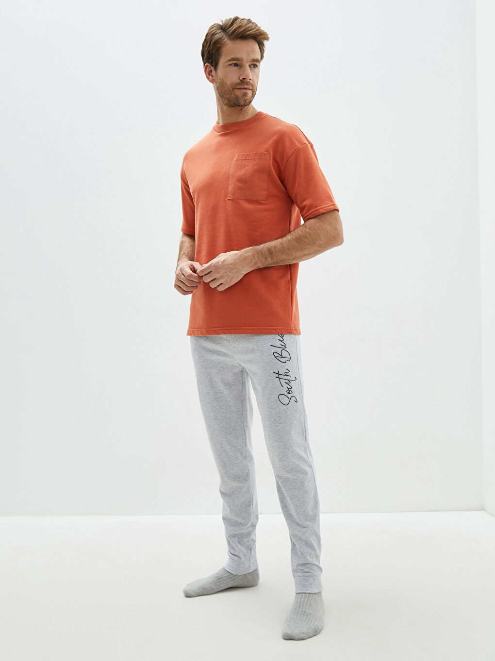 Gri Standart Kalıp Baskılı Erkek Pijama Alt-1