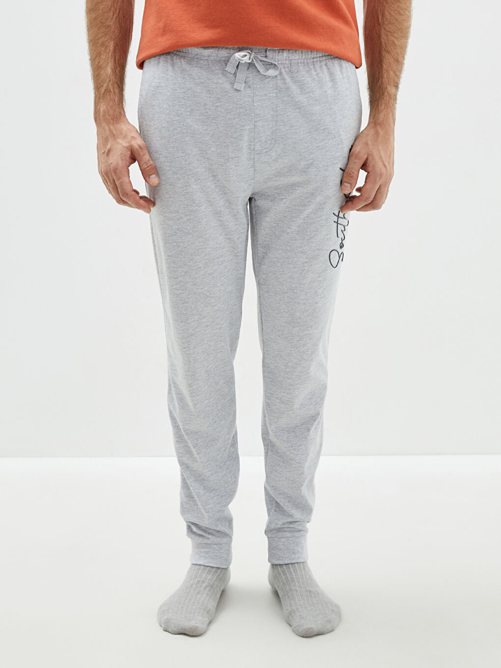 Gri Standart Kalıp Baskılı Erkek Pijama Alt-3