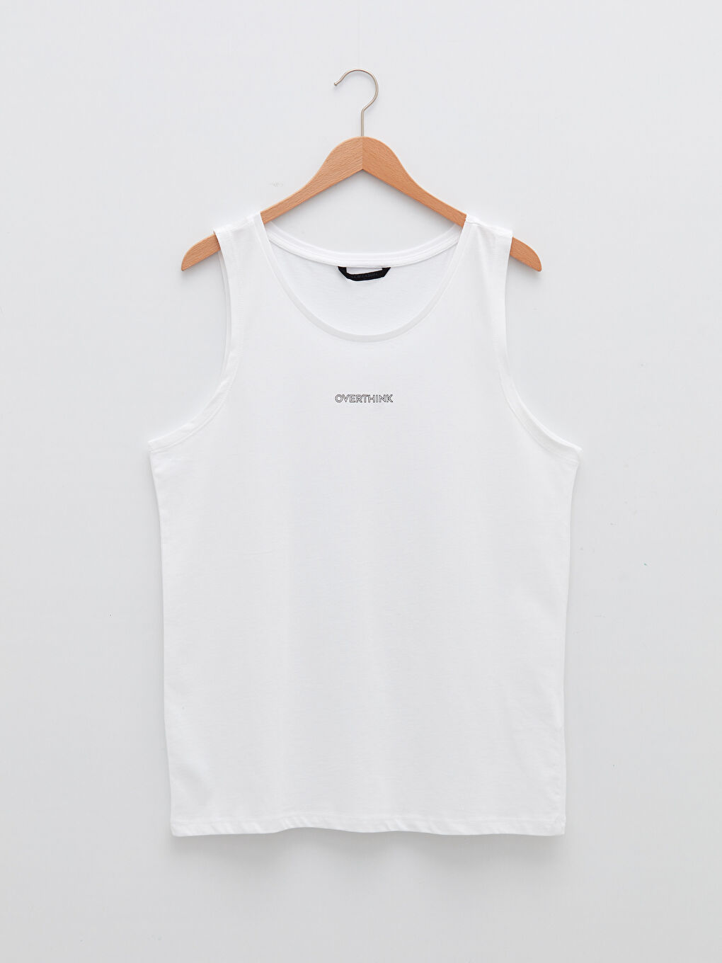 Beyaz Bisiklet Yaka Baskılı Erkek Kolsuz Tişört-5