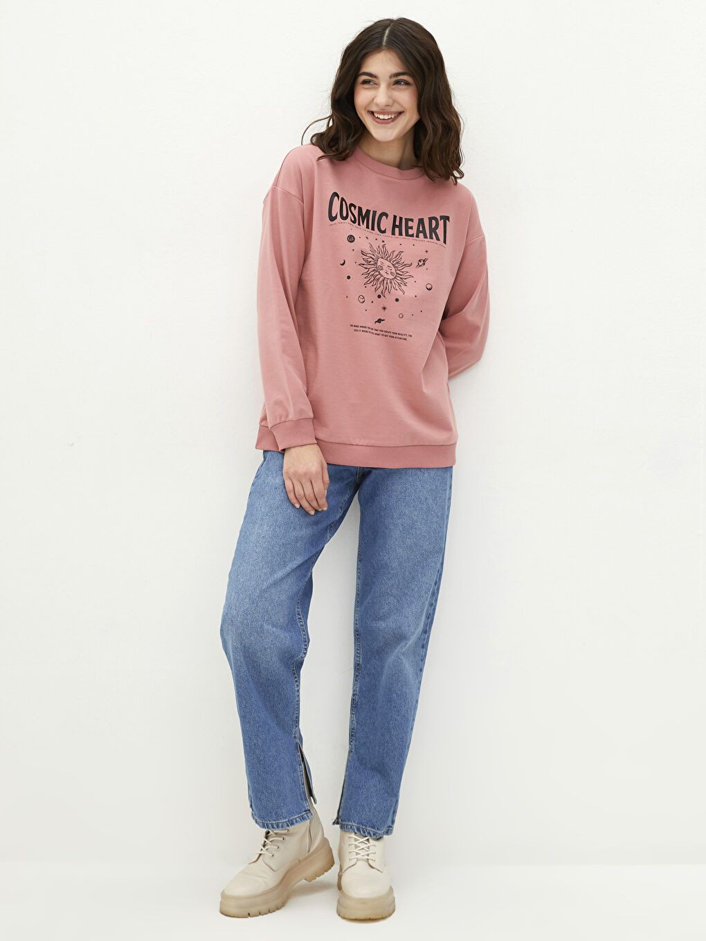 Crew Neck Printed Long Sleeve Women's Sweatshirt-2