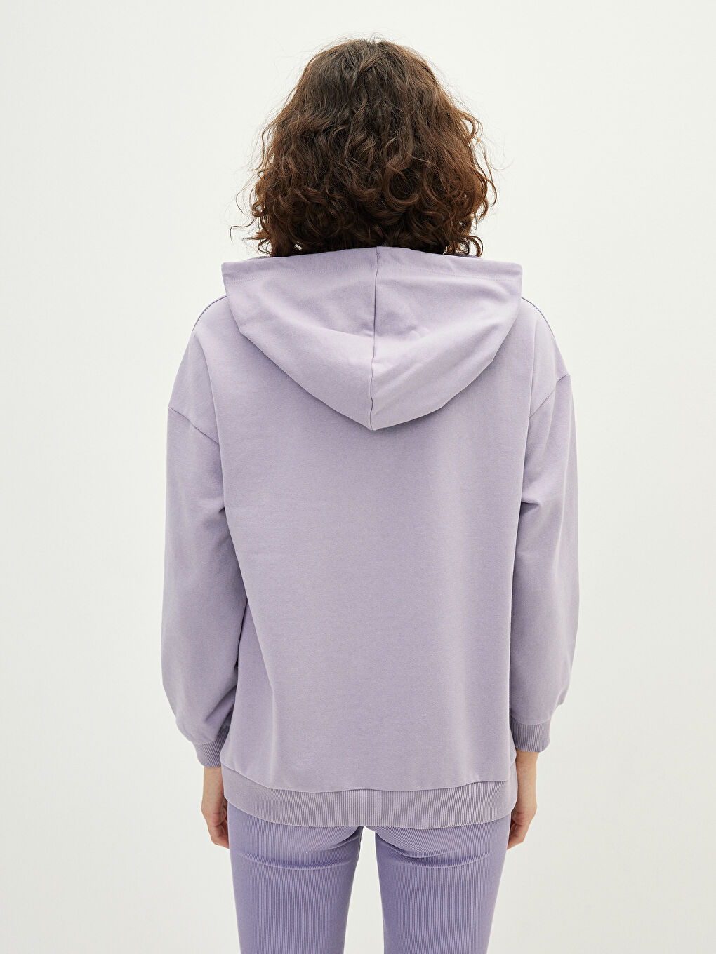 Lila Kapüşonlu Baskılı Uzun Kollu Kadın Sweatshirt-3