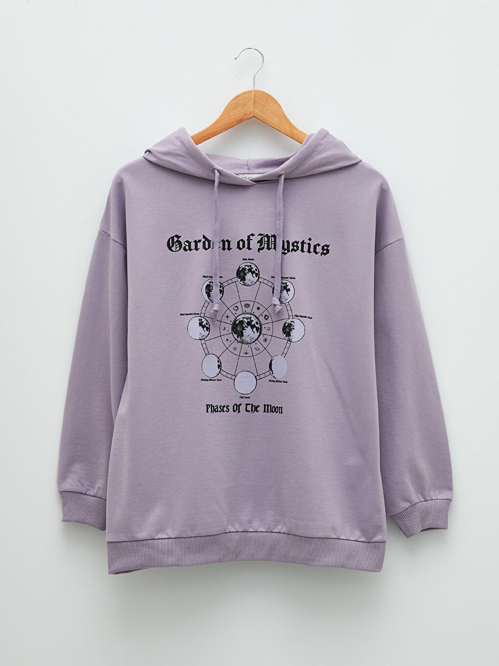Lila Kapüşonlu Baskılı Uzun Kollu Kadın Sweatshirt-4