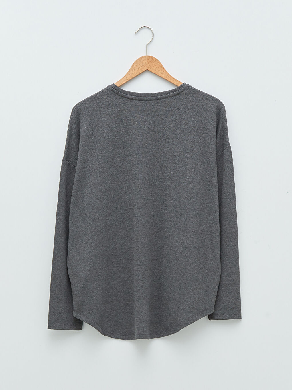 Antrasit Bisiklet Yaka Baskılı Uzun Kollu Kadın Tişört-5