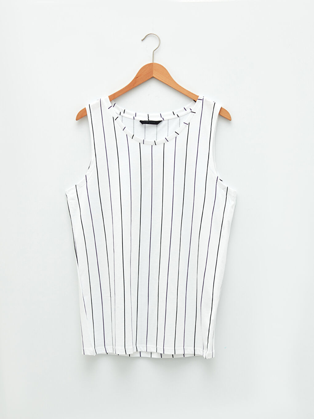 Beyaz Bisiklet Yaka Baskılı Pamuklu Erkek Kolsuz Tişört-5