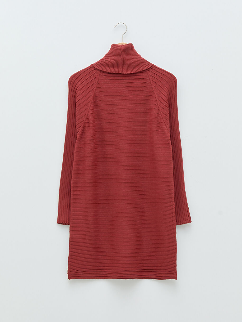 Bordo Balıkçı Yaka Çizgili Uzun Kollu Kadın Triko Tunik-5