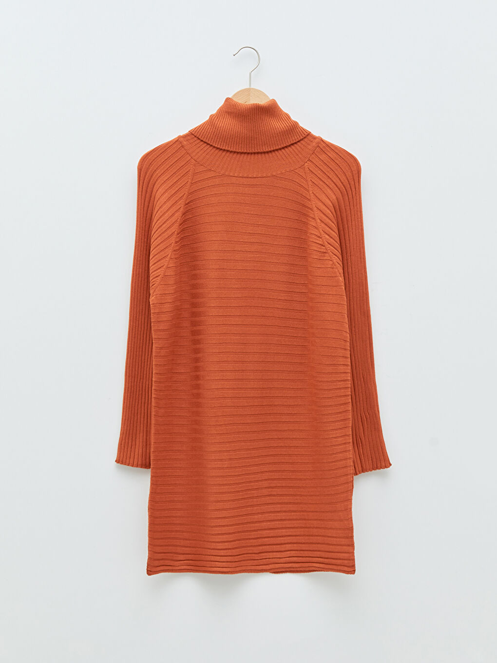 Kahverengi Balıkçı Yaka Çizgili Uzun Kollu Kadın Triko Tunik-5