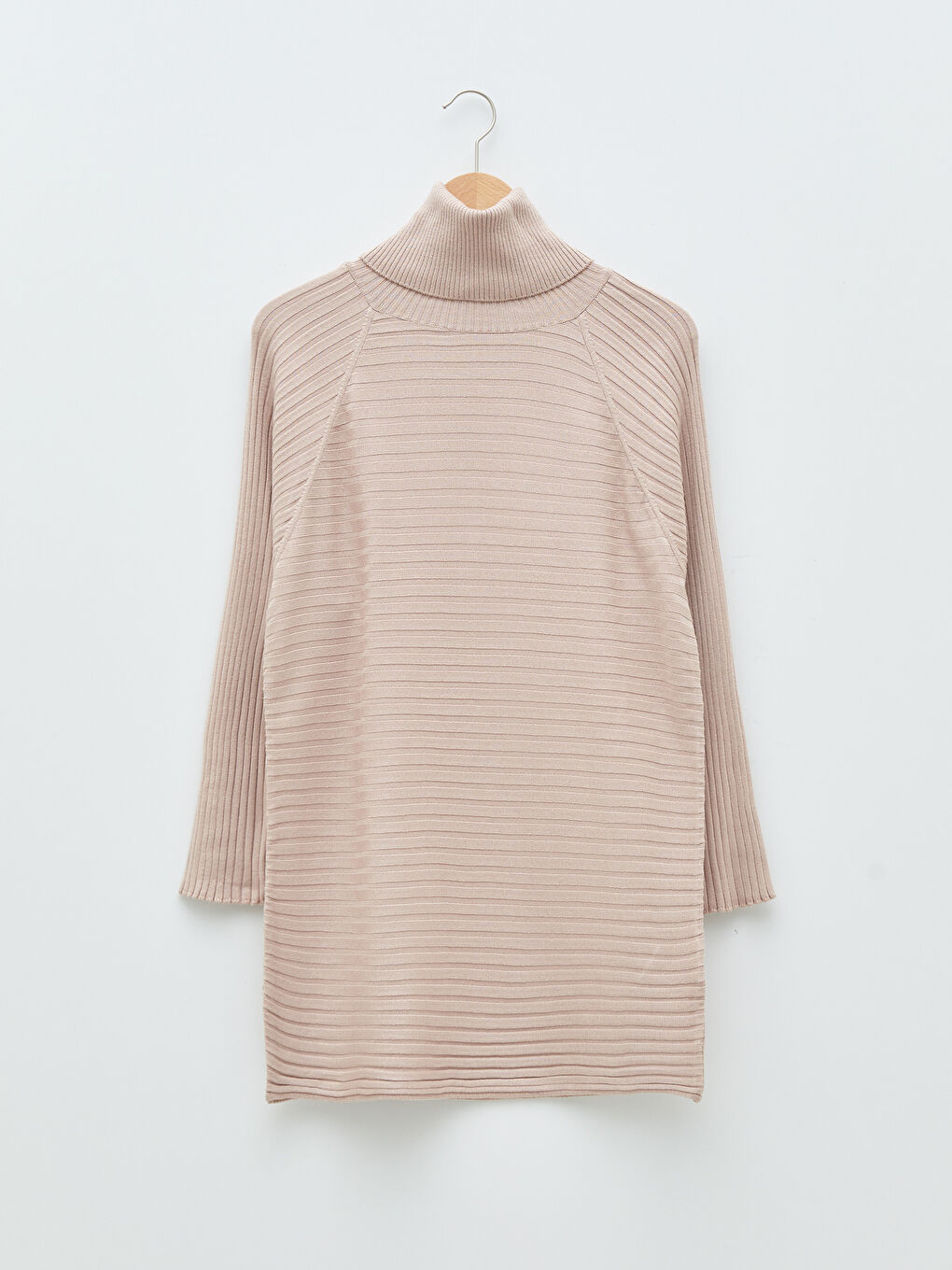 Bej Balıkçı Yaka Çizgili Uzun Kollu Kadın Triko Tunik-5