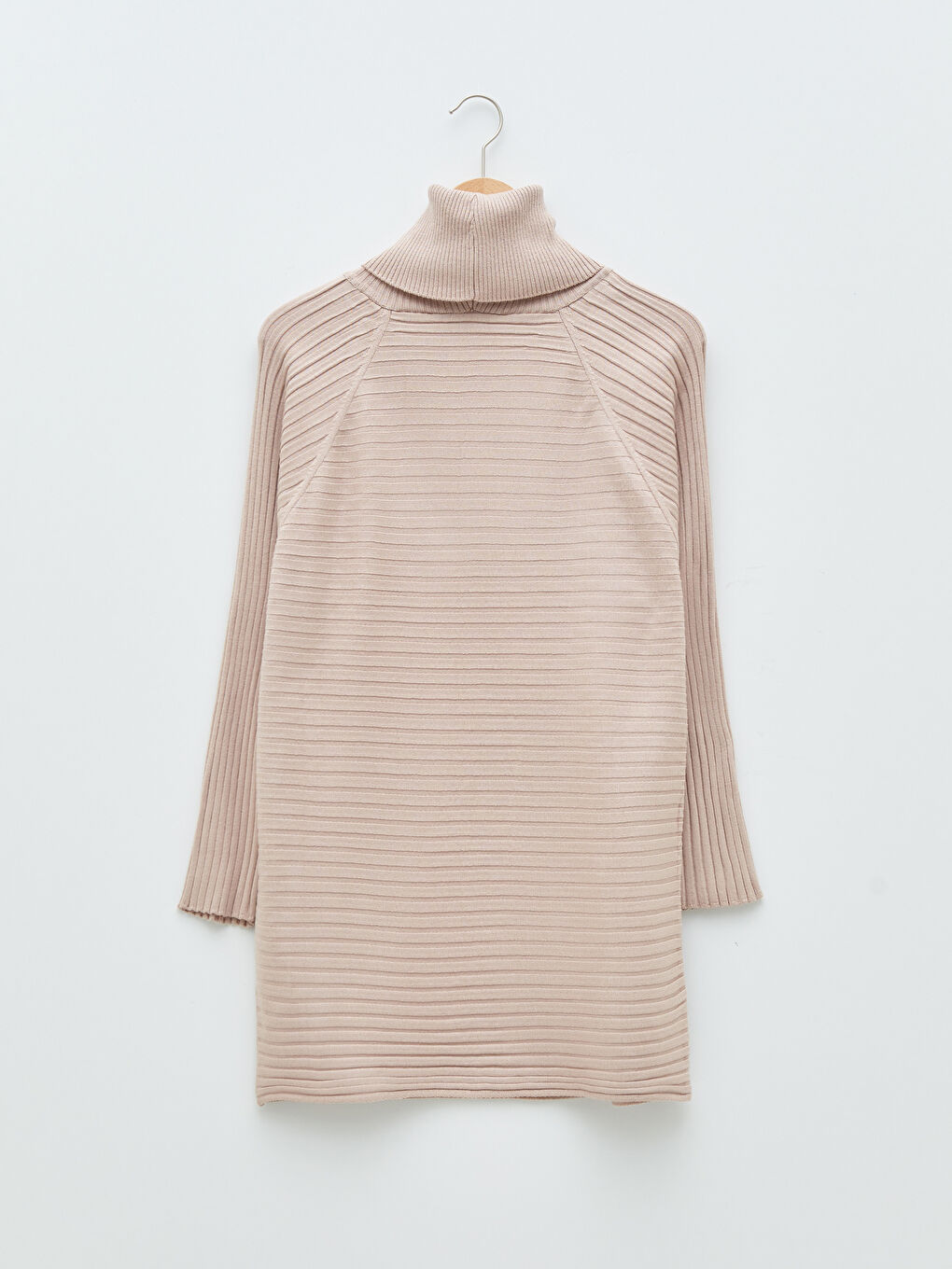 Bej Balıkçı Yaka Çizgili Uzun Kollu Kadın Triko Tunik-6