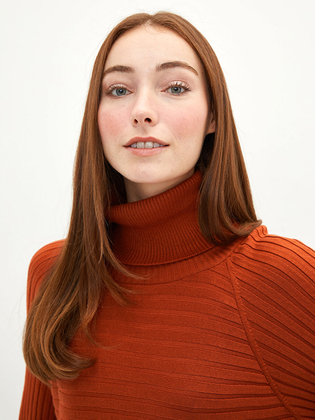 Kahverengi Balıkçı Yaka Çizgili Uzun Kollu Kadın Triko Tunik-3