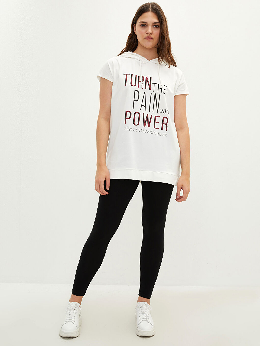 Hanorac Mărime Mare pentru Femei cu Mânecă Scurtă și Imprimeu cu Litere