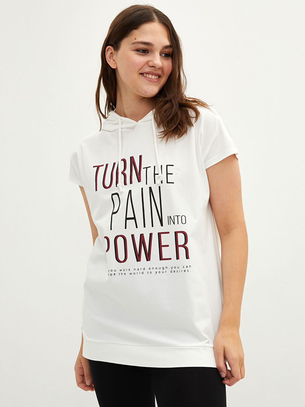 Hanorac Mărime Mare pentru Femei cu Mânecă Scurtă și Imprimeu cu Litere-1