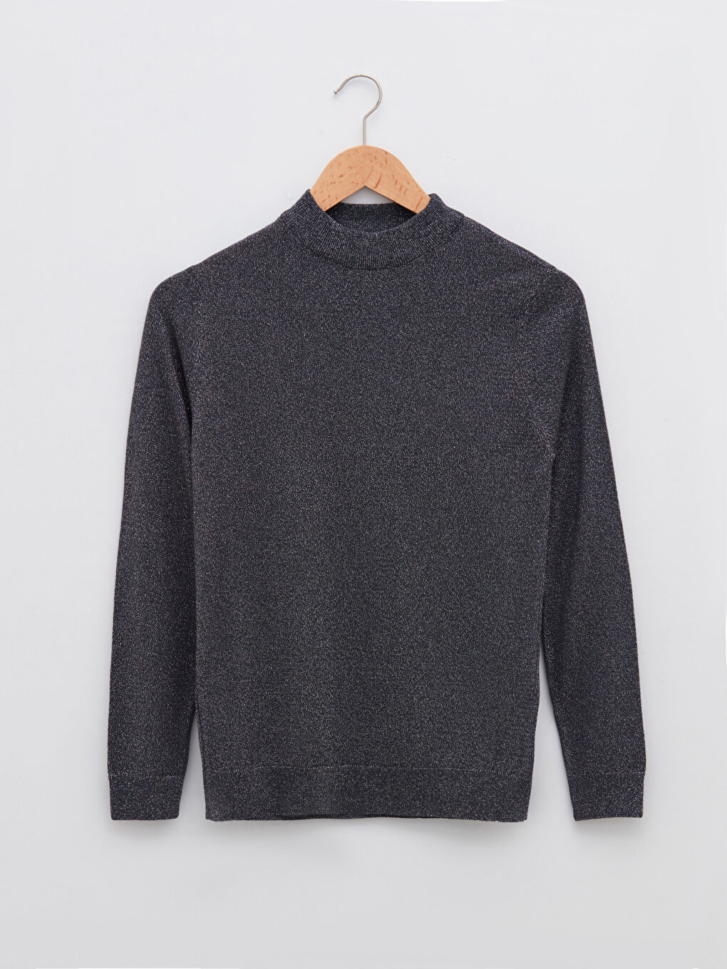 Antrasit Bisiklet Yaka Düz Uzun Kollu Kadın Triko Kazak-4