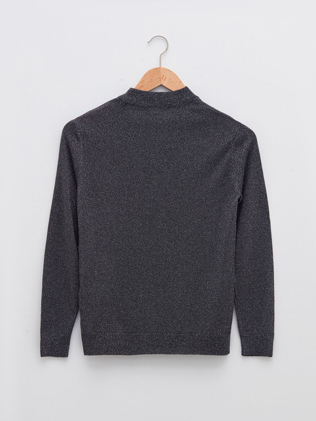 Antrasit Bisiklet Yaka Düz Uzun Kollu Kadın Triko Kazak-5