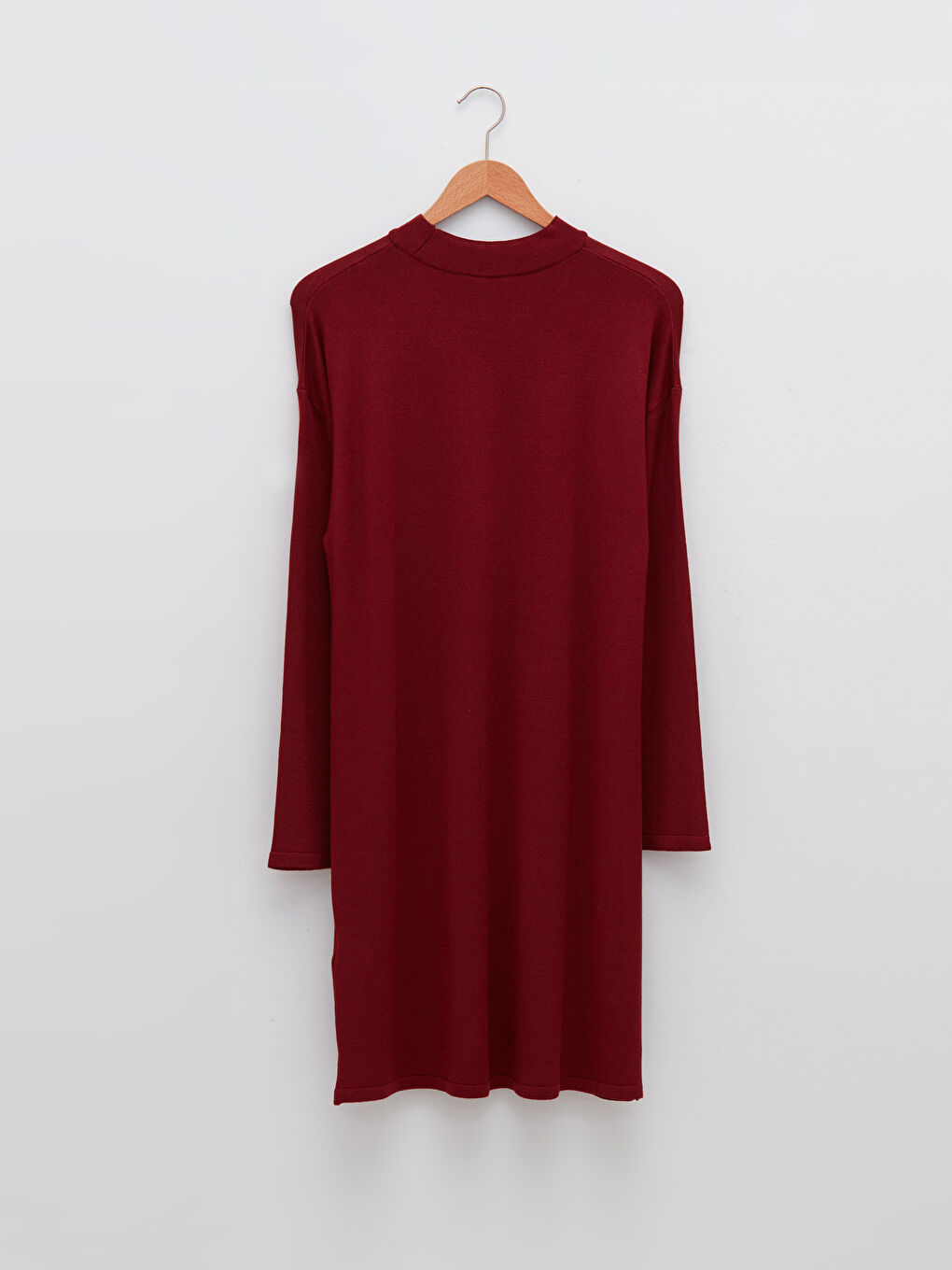 Bordo Yarım Balıkçı Yaka Düz Uzun Kollu Kadın Triko Tunik-7