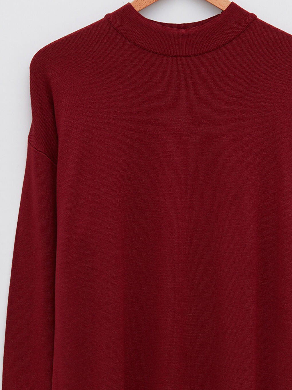 Bordo Yarım Balıkçı Yaka Düz Uzun Kollu Kadın Triko Tunik-8