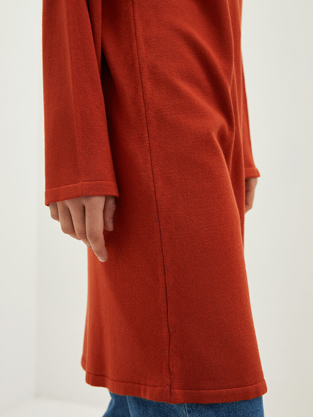 Kahverengi Yarım Balıkçı Yaka Düz Uzun Kollu Kadın Triko Tunik-2