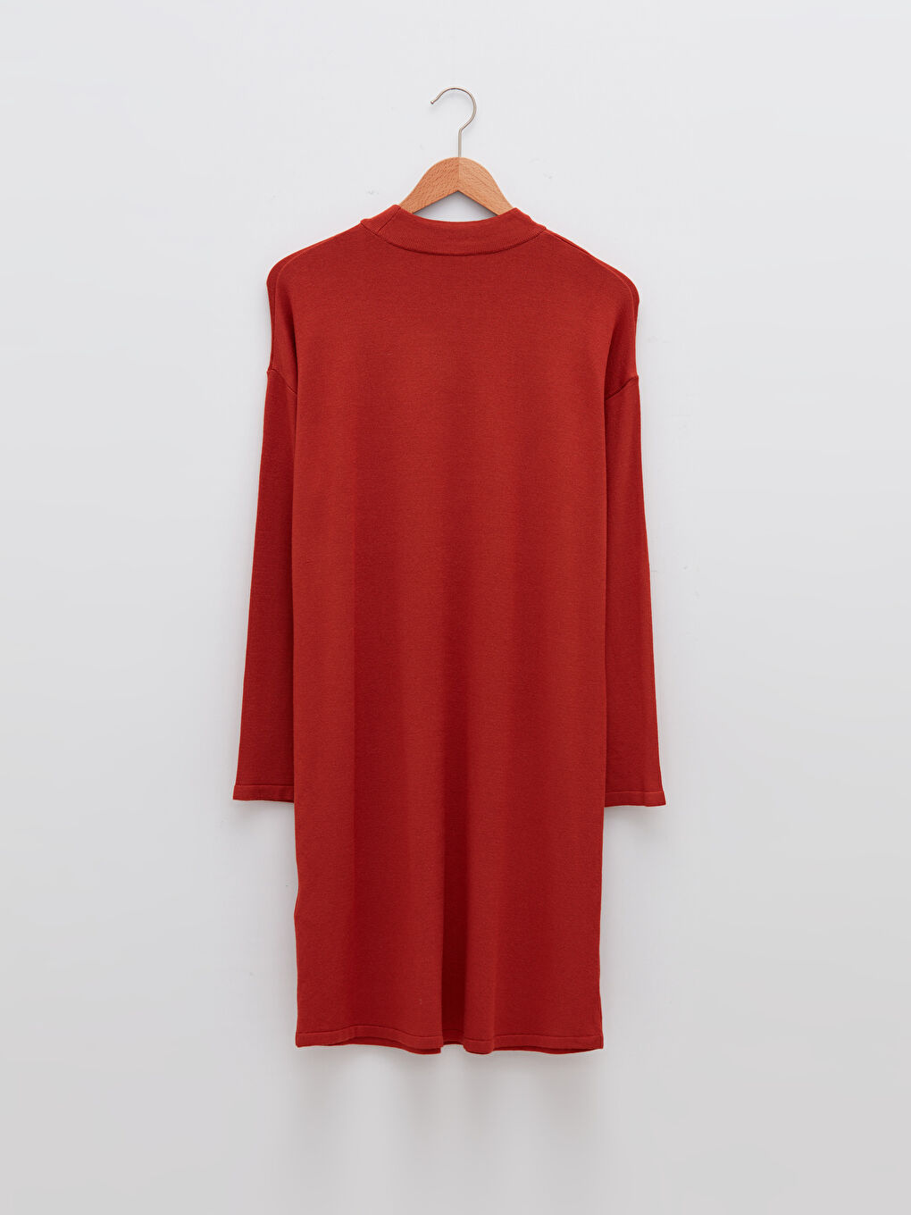 Kahverengi Yarım Balıkçı Yaka Düz Uzun Kollu Kadın Triko Tunik-6