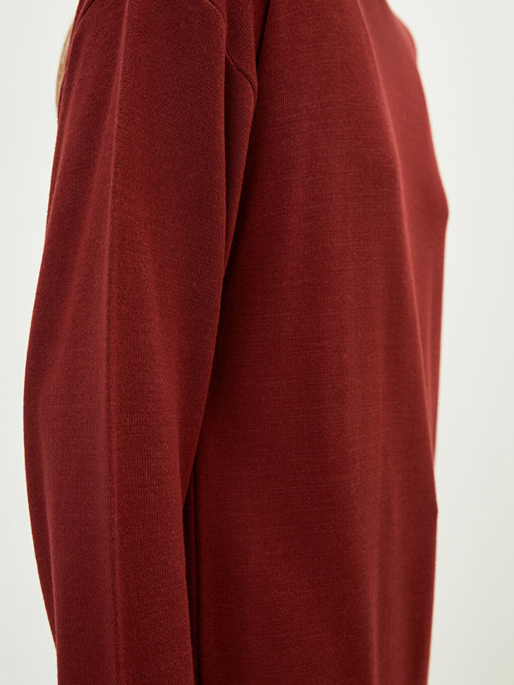 Bordo Yarım Balıkçı Yaka Düz Uzun Kollu Kadın Triko Tunik-4