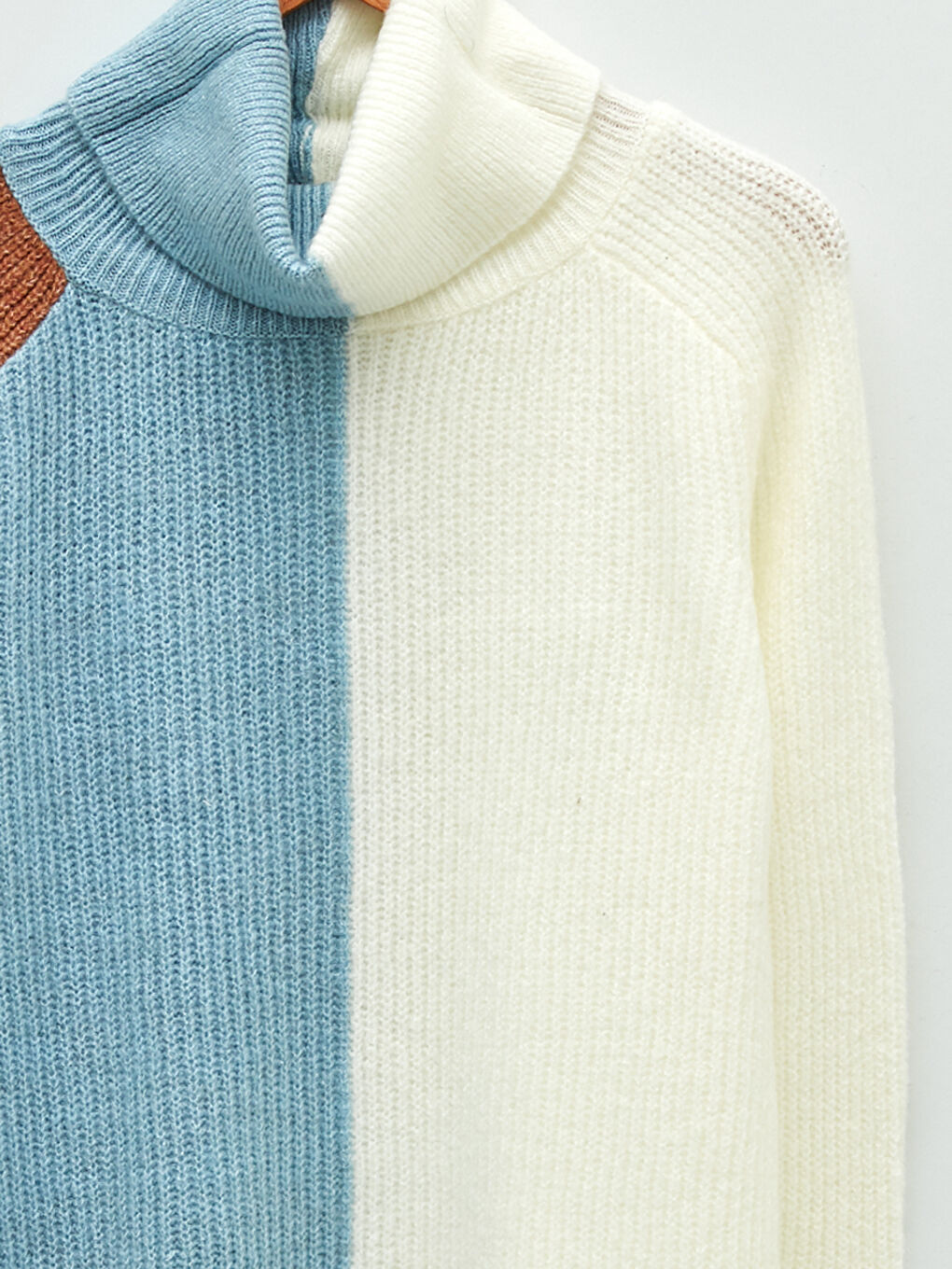 Mavi Balıkçı Yaka Renk Bloklu Uzun Kollu Kadın Triko Tunik-7