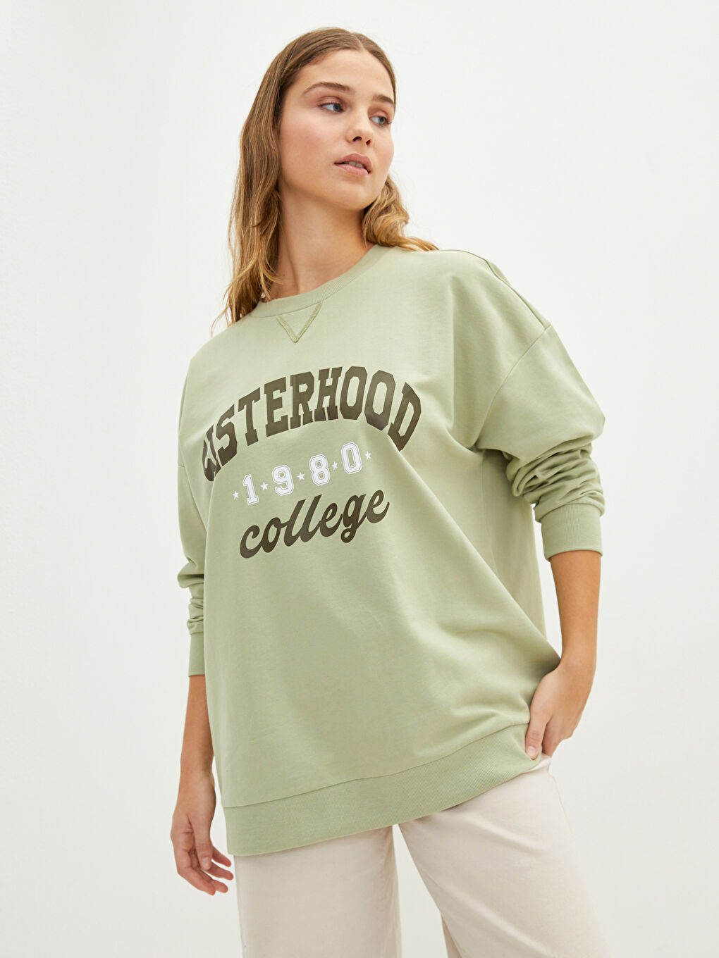 Sweat-shirt en Coton pour Femmes Grande Taille Col Rond Imprimé Slogan Manches Longues-1