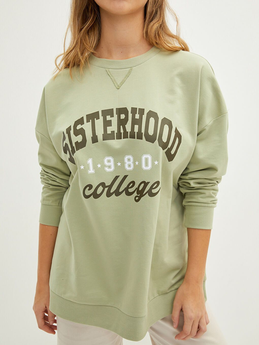 Sweat-shirt en Coton pour Femmes Grande Taille Col Rond Imprimé Slogan Manches Longues-3